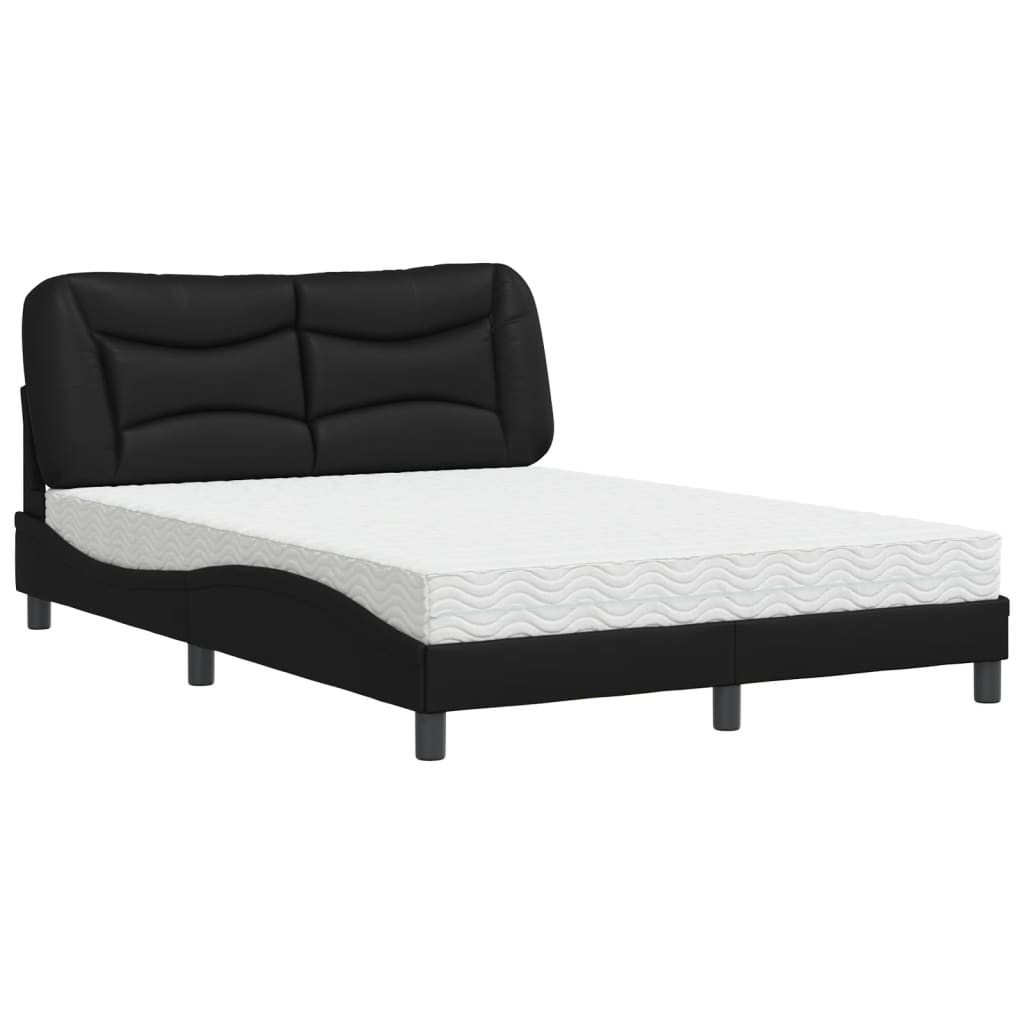 vidaXL Pat cu saltea, Hvar, negru, 140x190 cm, piele ecologică