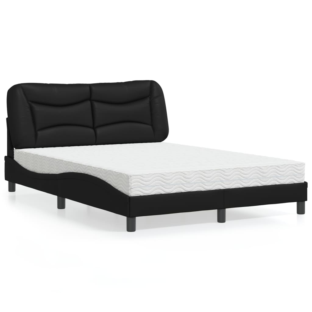 Bett mit Matratze Schwarz 140×190 cm Kunstleder