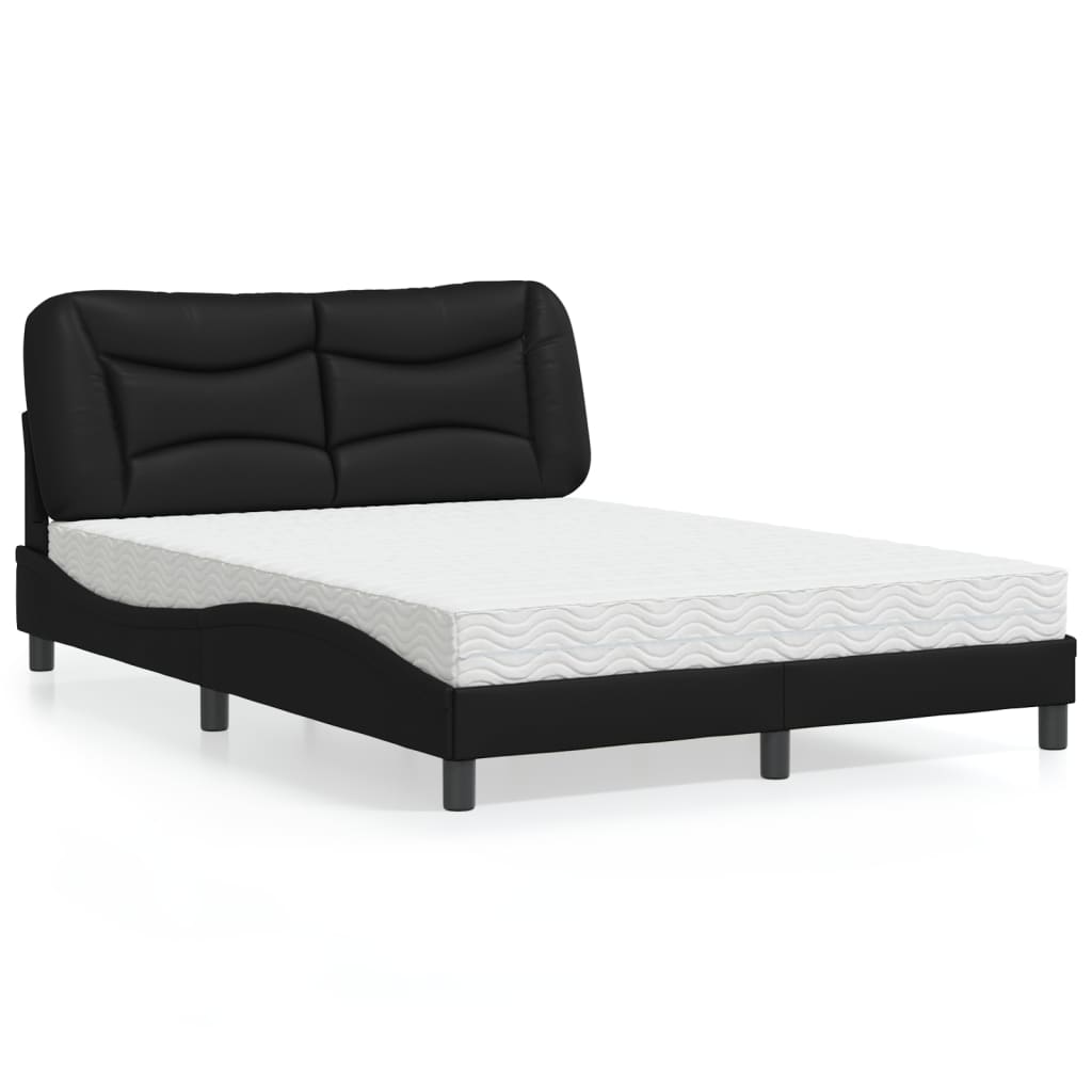 vidaXL Pat cu saltea, negru, 140x190 cm, piele ecologică