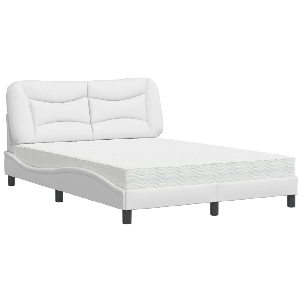 vidaXL Bed met matras "Hvar" kunstleer wit 140x190 cm, foto 3