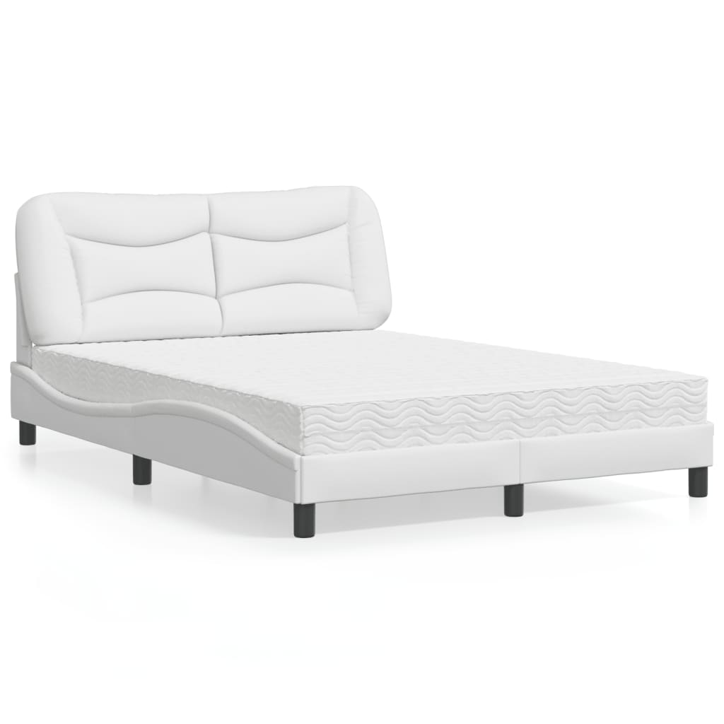 Bett mit Matratze Weiß 140×190 cm Kunstleder