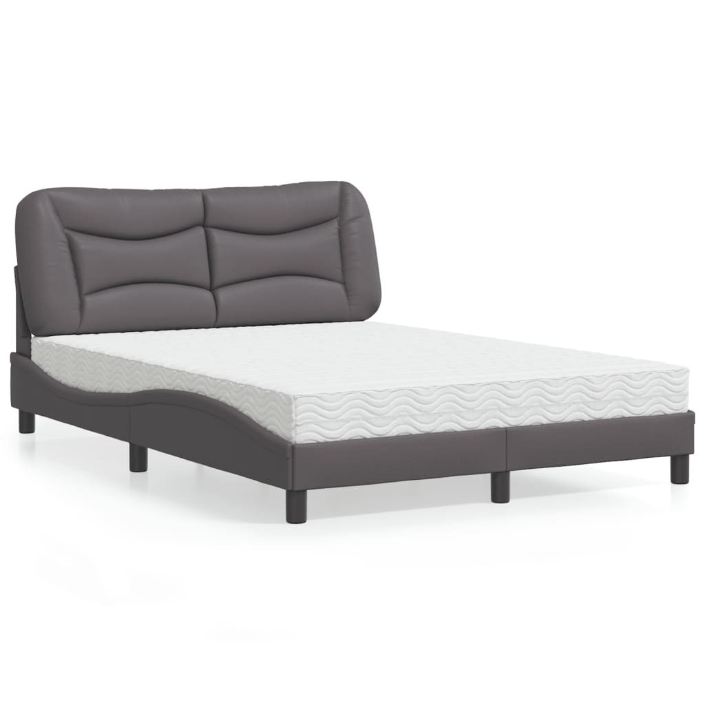 vidaXL Pat cu saltea, gri, 140x190 cm, piele ecologică