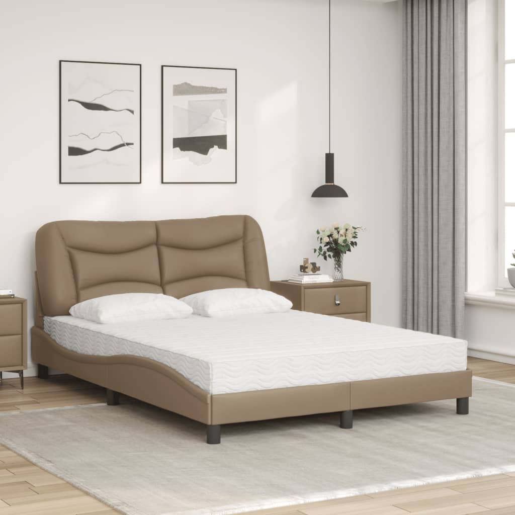vidaXL Bed met matras "Hvar" kunstleer cappuccinokleurig 140x190 cm bruin, foto 2
