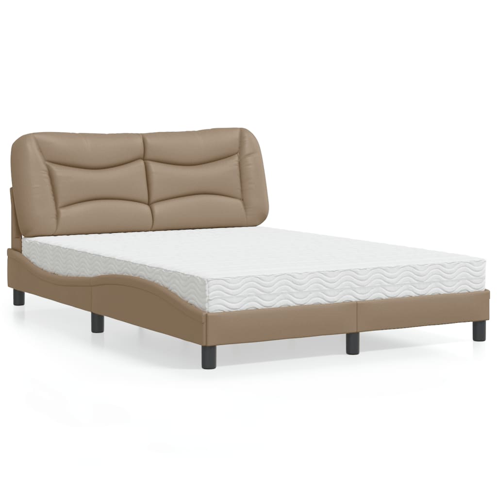 vidaXL Pat cu saltea, cappuccino, 140x190cm piele ecologică