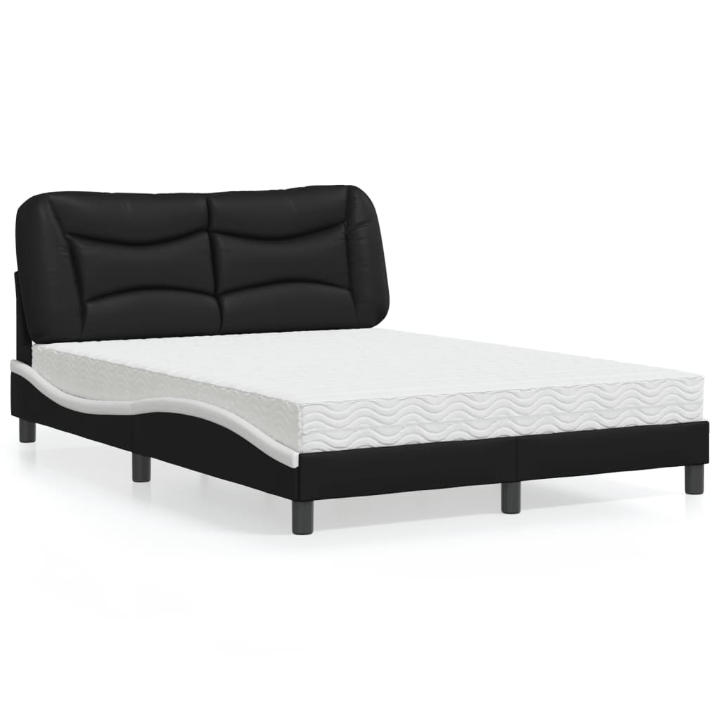 vidaXL seng med madras Hvar 140x190 cm kunstlæder sort og hvid