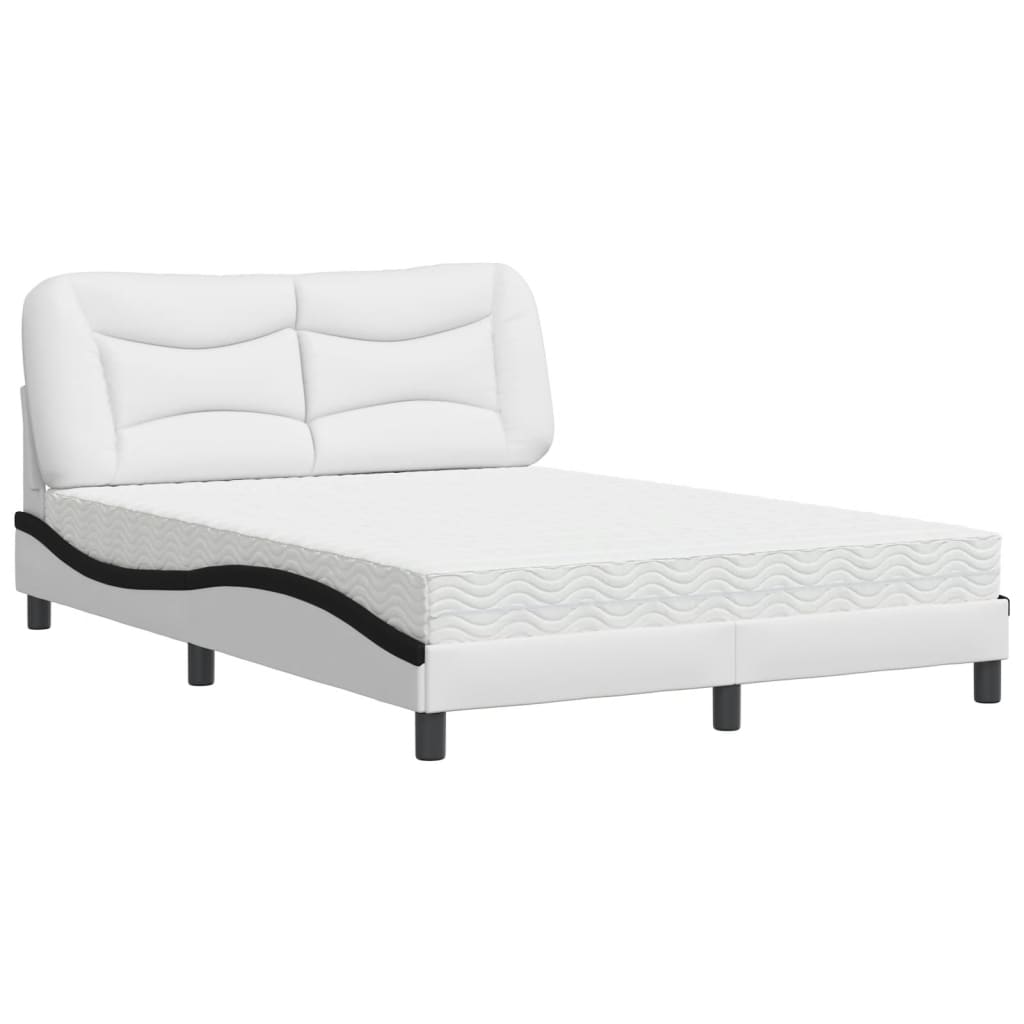 vidaXL Bed met matras "Hvar" kunstleer wit en zwart 140x190 cm, foto 3