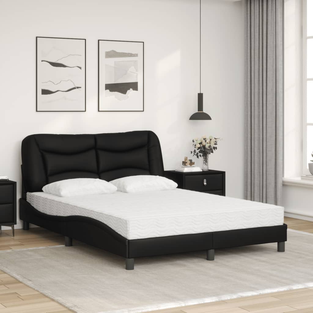 vidaXL Bed met matras "Hvar" kunstleer zwart 140x200 cm, foto 2