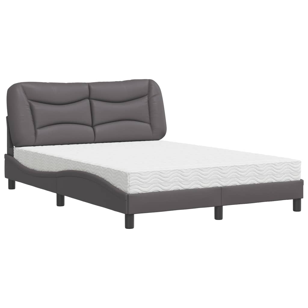 vidaXL Bed met matras "Hvar" kunstleer grijs 140x200 cm, foto 3