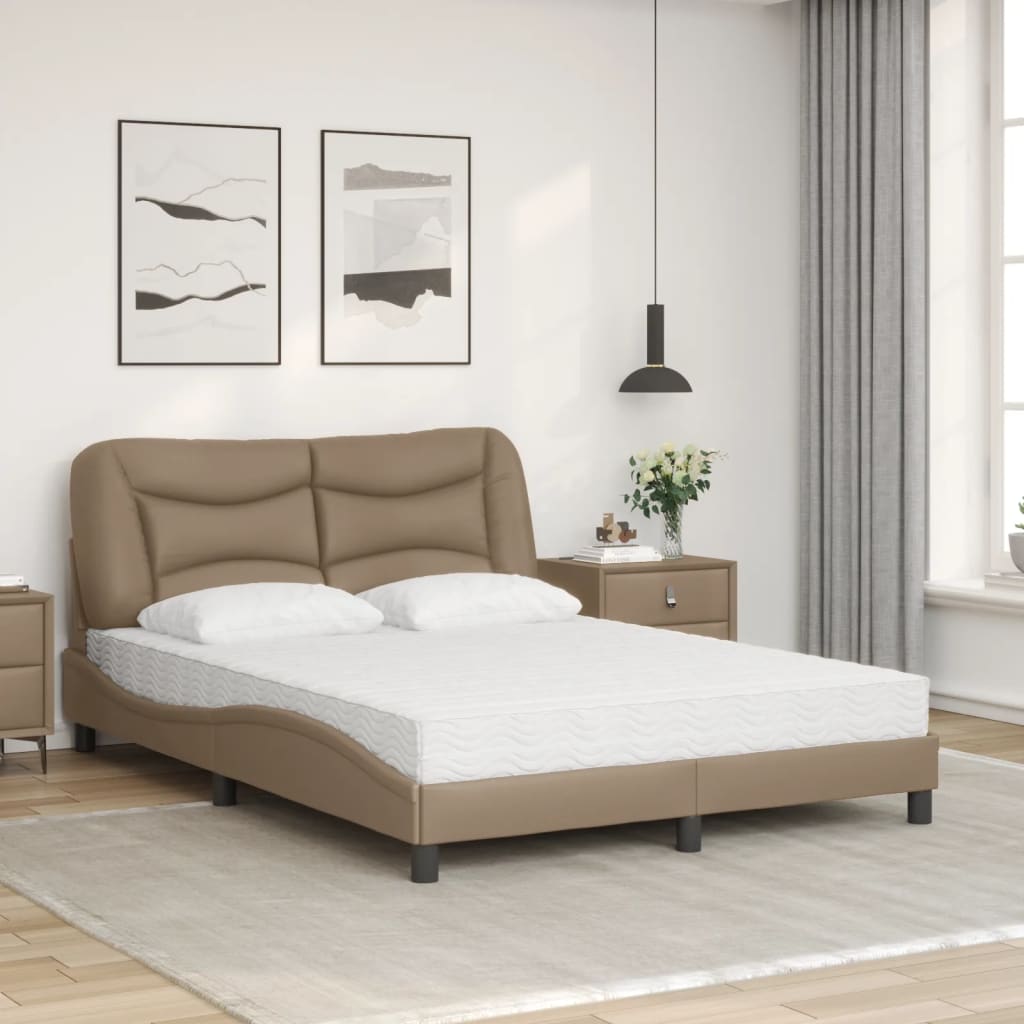 vidaXL Bed met matras "Hvar" kunstleer cappuccinokleurig 140x200 cm bruin, foto 2
