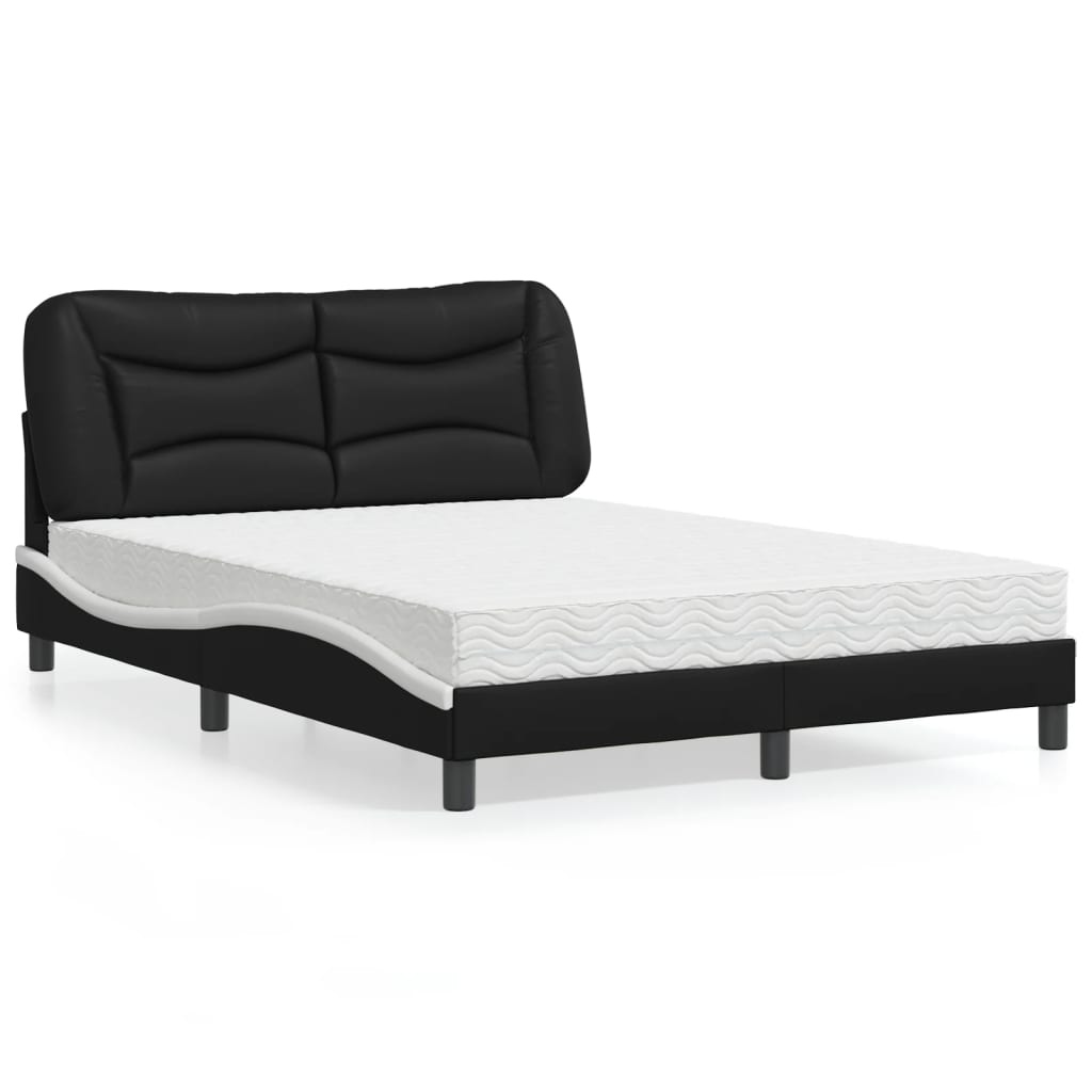 vidaXL seng med madras Hvar 140x200 cm kunstlæder sort og hvid