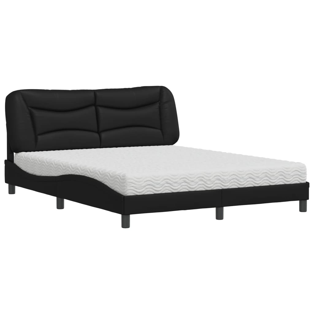 vidaXL Pat cu saltea, Hvar, negru, 160x200 cm, piele ecologică