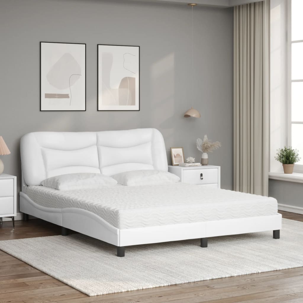 vidaXL Bed met matras kunstleer wit 160x200 cm afbeelding