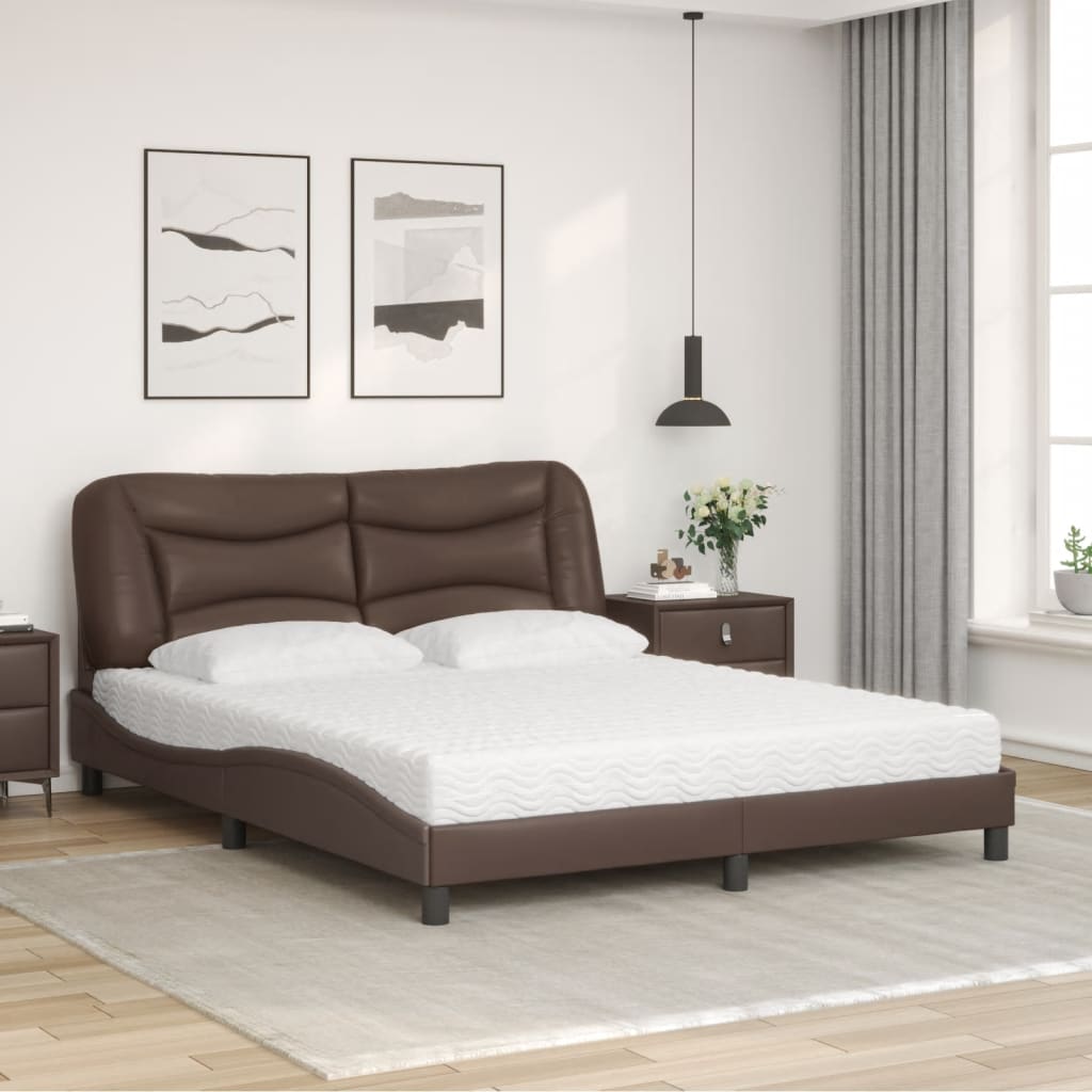 vidaXL Bed met matras kunstleer bruin 160x200 cm afbeelding
