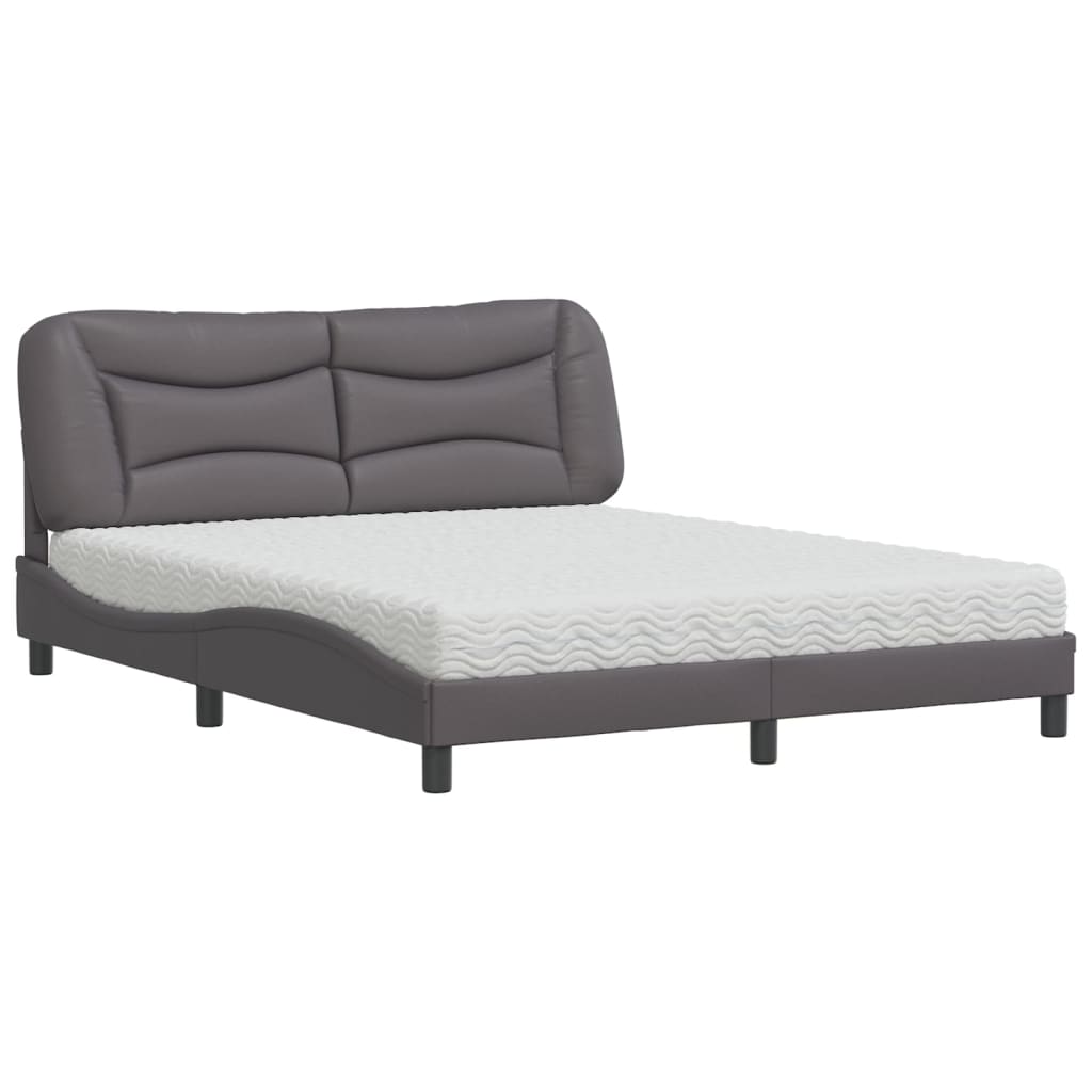 vidaXL Bed met matras "Hvar" kunstleer grijs 160x200 cm, foto 3