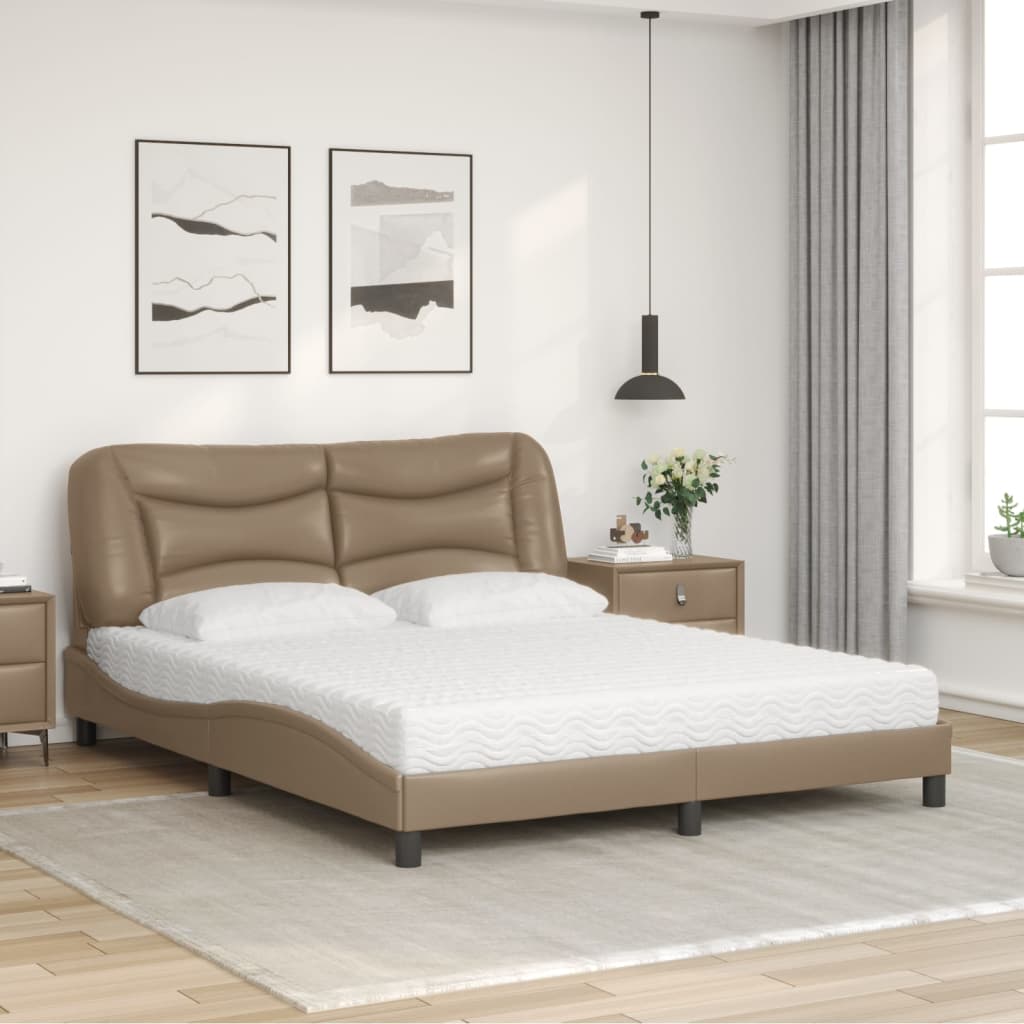 vidaXL Bed met matras "Hvar" kunstleer cappuccinokleurig 160x200 cm bruin, foto 2