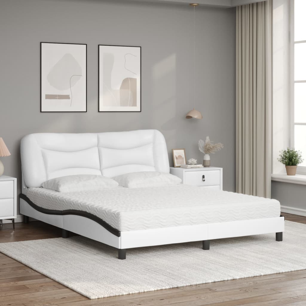 vidaXL Bed met matras kunstleer wit en zwart 160x200 cm afbeelding