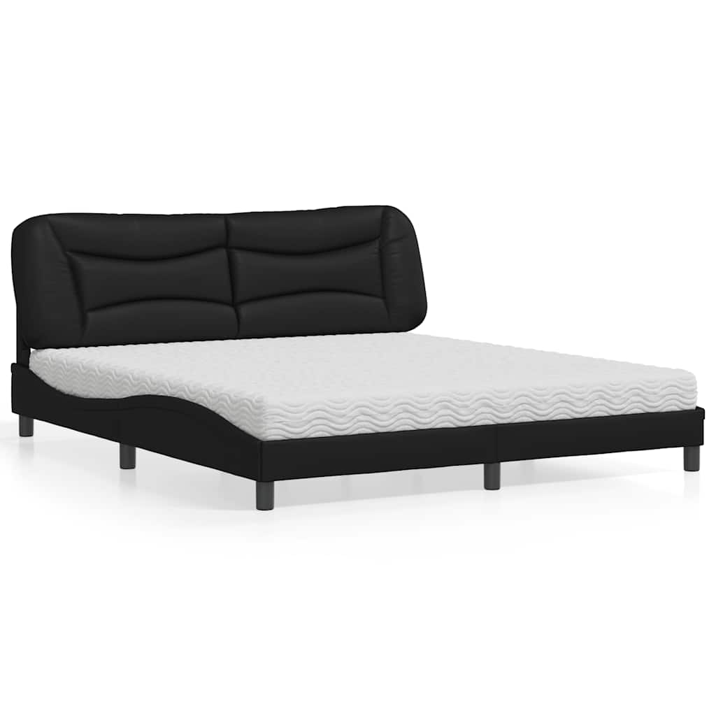 vidaXL Pat cu saltea, Hvar, negru, 180x200 cm, piele ecologică
