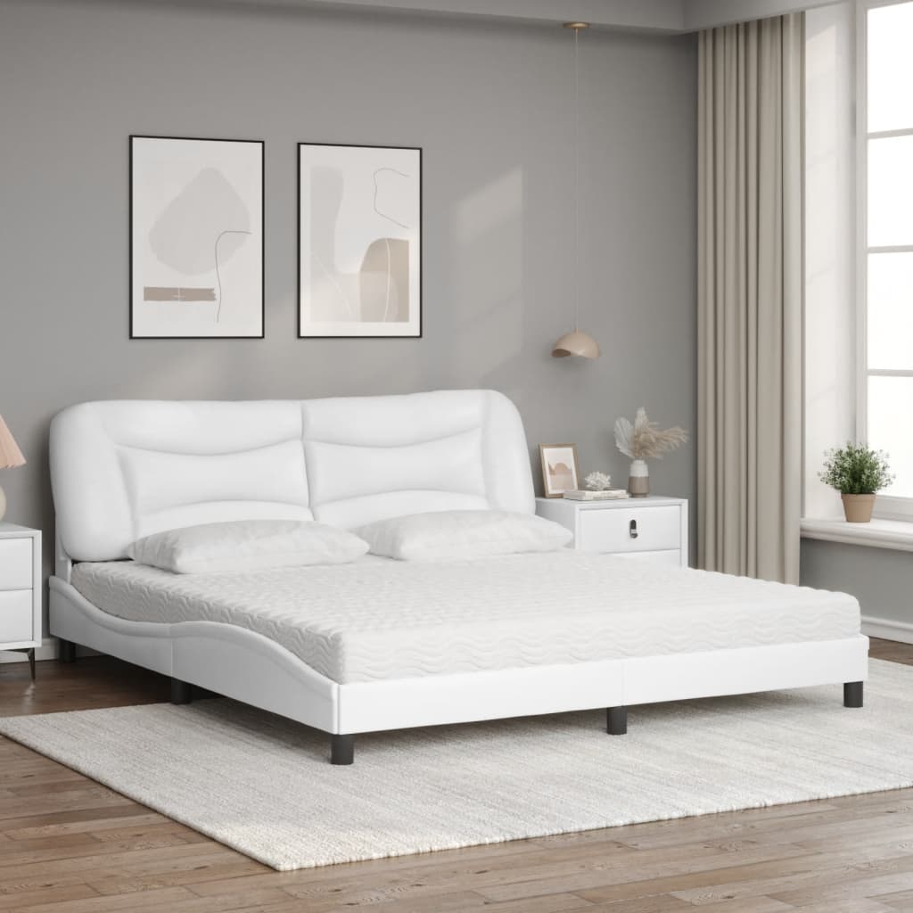 vidaXL Bed met matras "Hvar" kunstleer wit 180x200 cm, foto 2