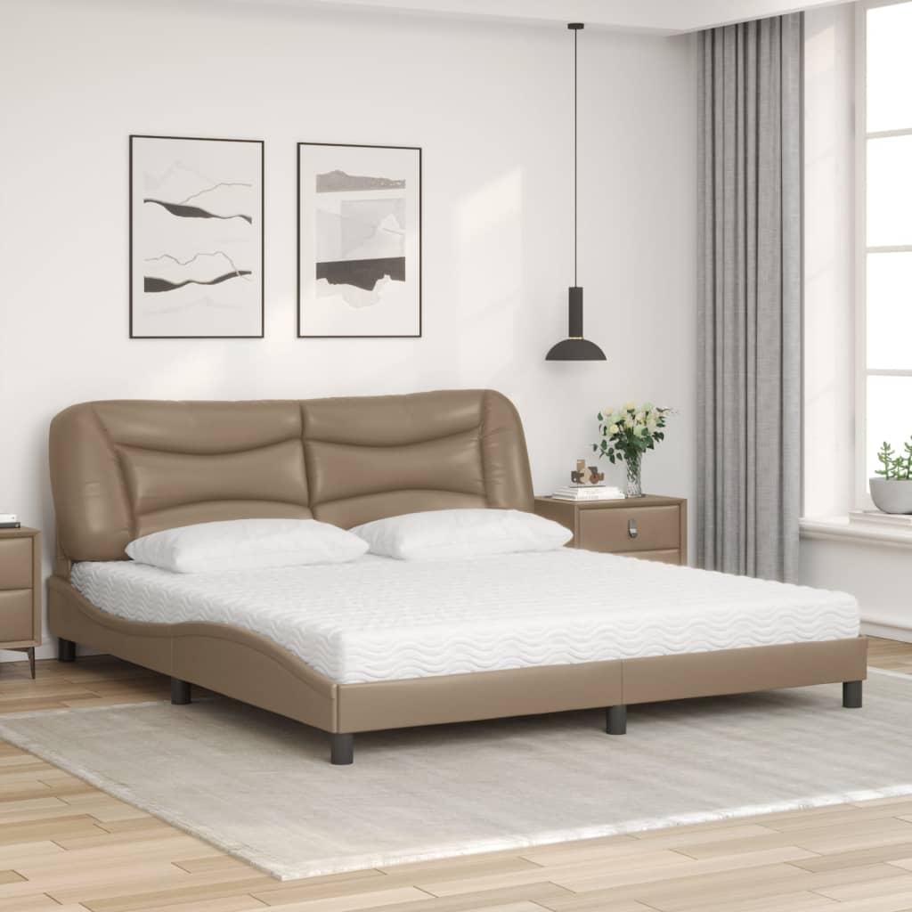 vidaXL Bed met matras kunstleer cappuccinokleurig 180x200 cm afbeelding