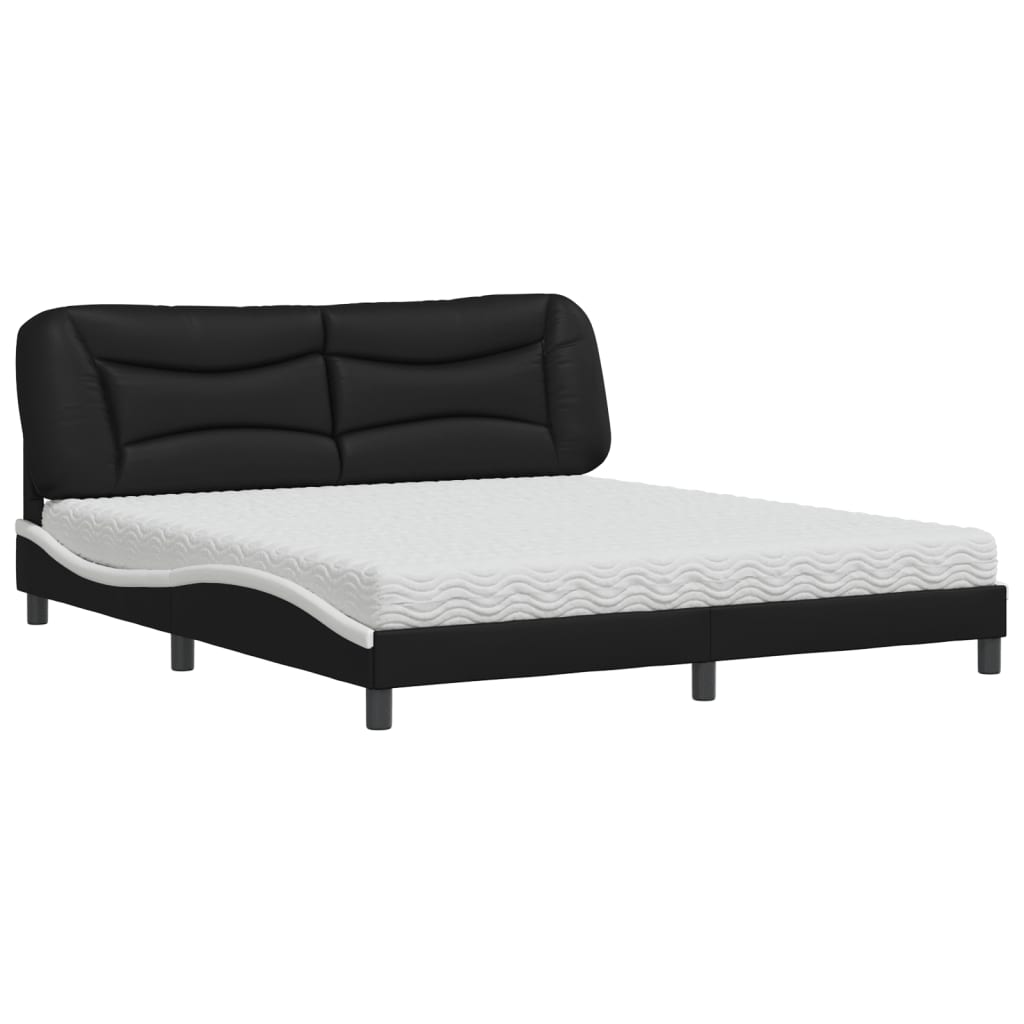 vidaXL Bed met matras "Hvar" kunstleer zwart en wit 180x200 cm, foto 3