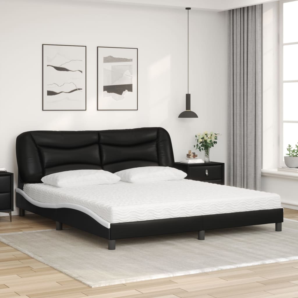 vidaXL Bed met matras kunstleer zwart en wit 180x200 cm afbeelding