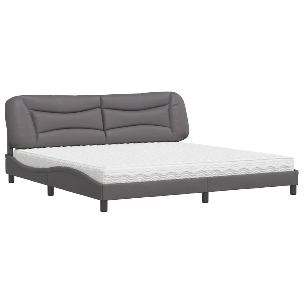 vidaXL Bed met matras "Hvar" kunstleer grijs 200x200 cm, foto 3