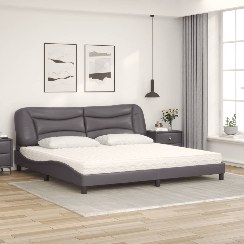 vidaXL Bed met matras kunstleer grijs 200x200 cm afbeelding