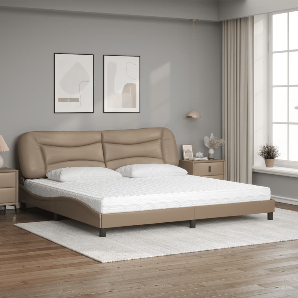vidaXL Bed met matras "Hvar" kunstleer cappuccinokleurig 200x200 cm bruin, foto 2
