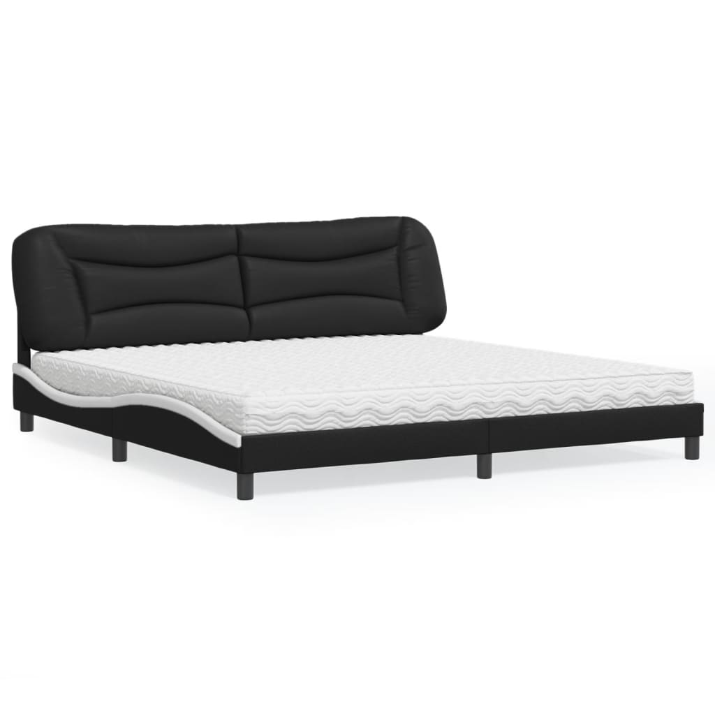vidaXL seng med madras Hvar 200x200 cm kunstlæder sort og hvid