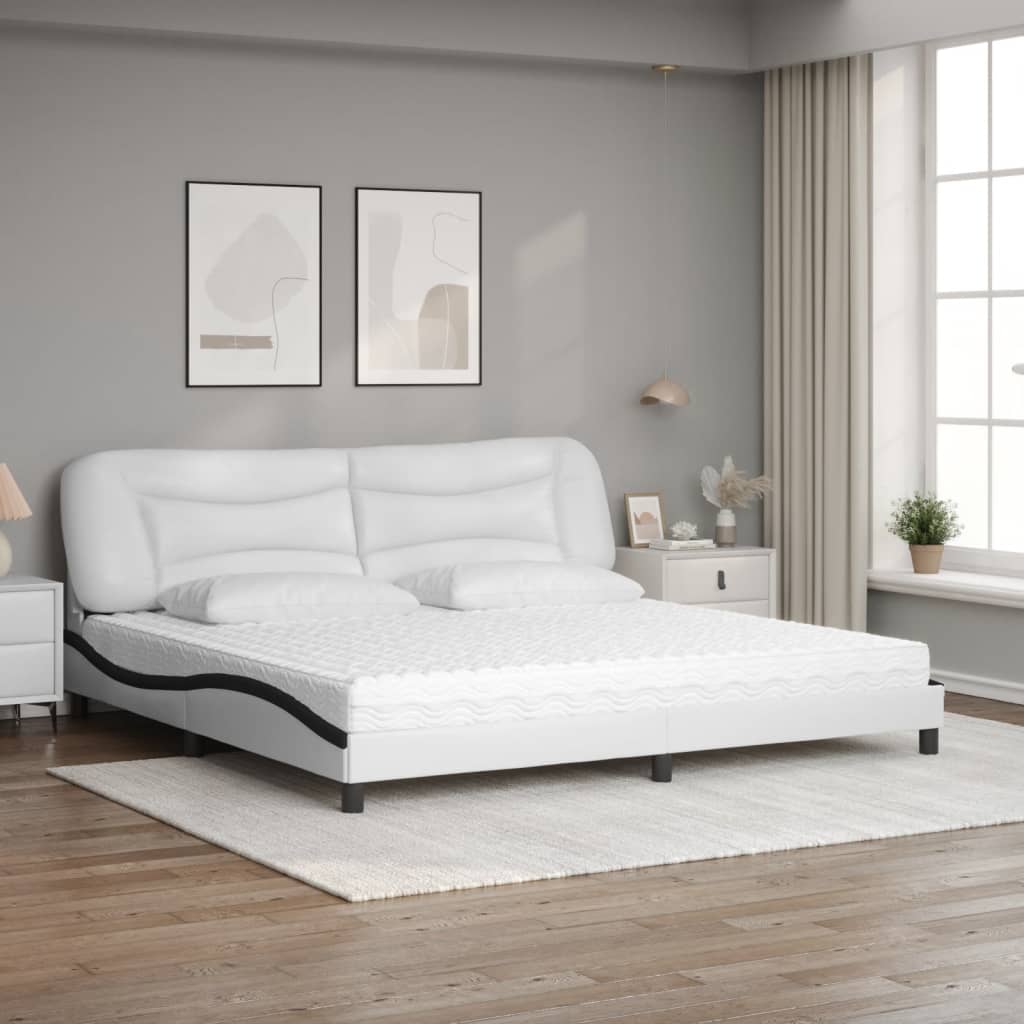 vidaXL Bed met matras kunstleer wit en zwart 200x200 cm afbeelding