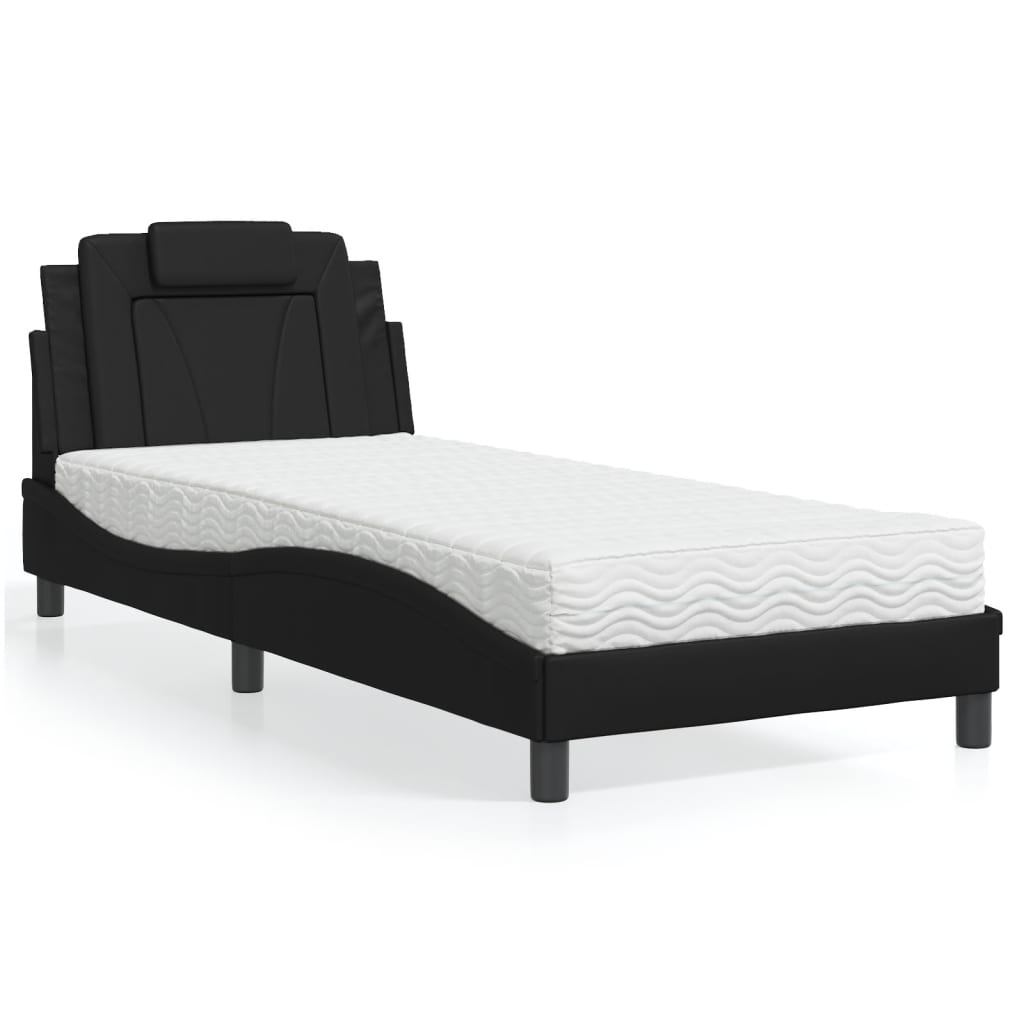 vidaXL Pat continental cu saltea, negru, 80x200 cm, piele ecologică