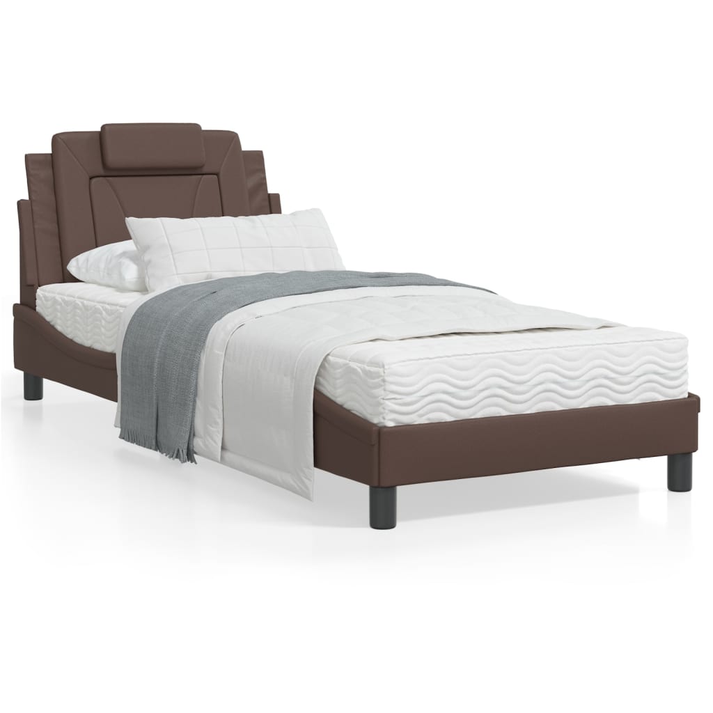 vidaXL seng med madras 80x200 cm kunstlæder brun