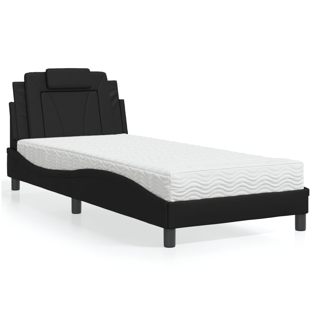 vidaXL Pa cu saltea, negru, 90x190 cm, piele ecologică