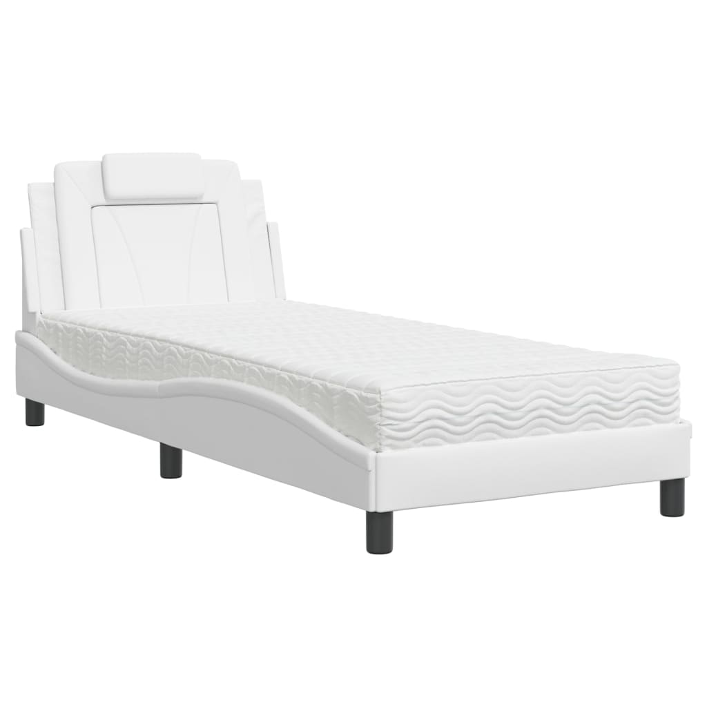 Thumbnail - vidaXL Bett "Viana" mit Matratze Weiß 90x190 cm Kunstleder