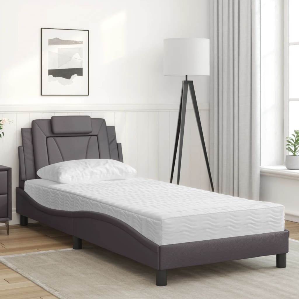vidaXL Bed met matras kunstleer grijs 90x190 cm afbeelding