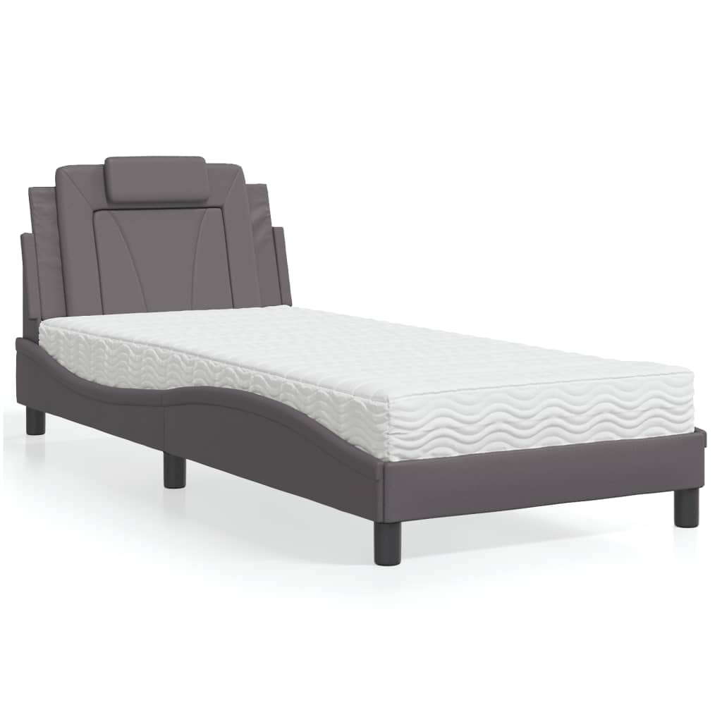 vidaXL Pat cu saltea, gri, 90x190 cm, piele ecologică