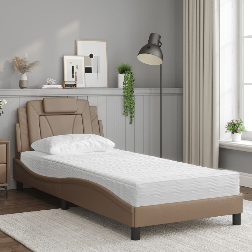 vidaXL Bed met matras kunstleer cappuccinokleurig 90x190 cm afbeelding