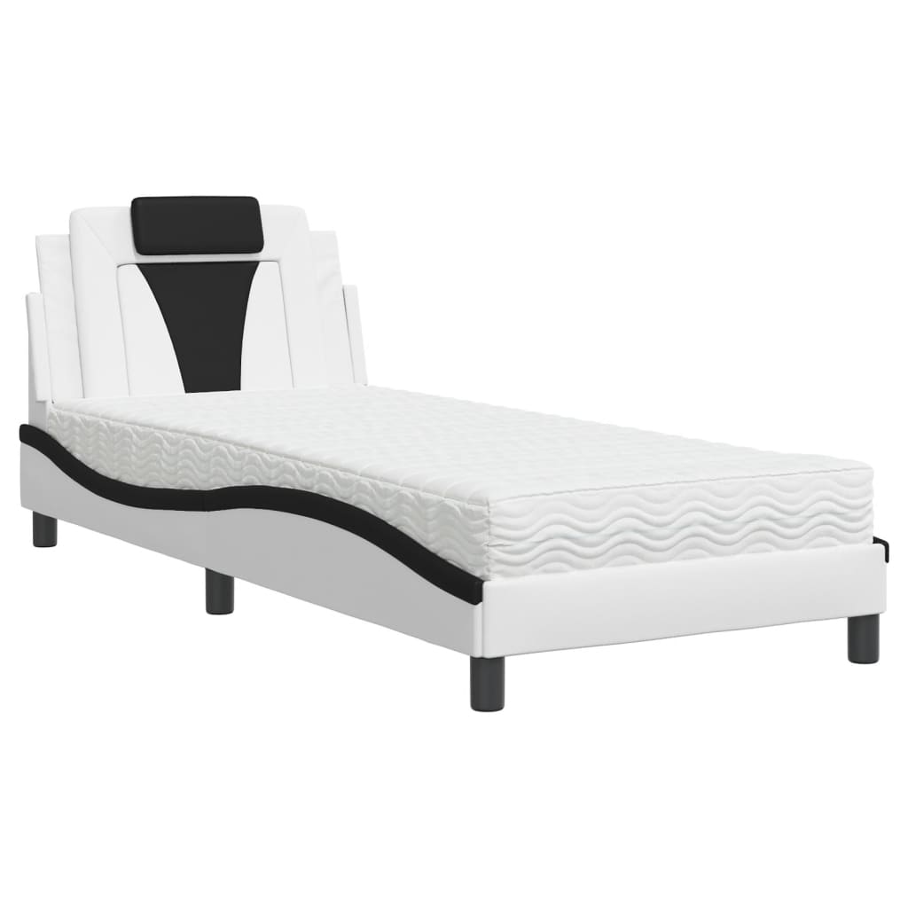 E-shop vidaXL Posteľ Viana s matracom bielo-čierna 90x190 cm umelá koža
