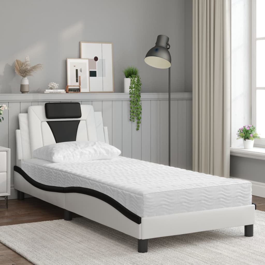 vidaXL Bed met matras kunstleer wit en zwart 90x190 cm afbeelding
