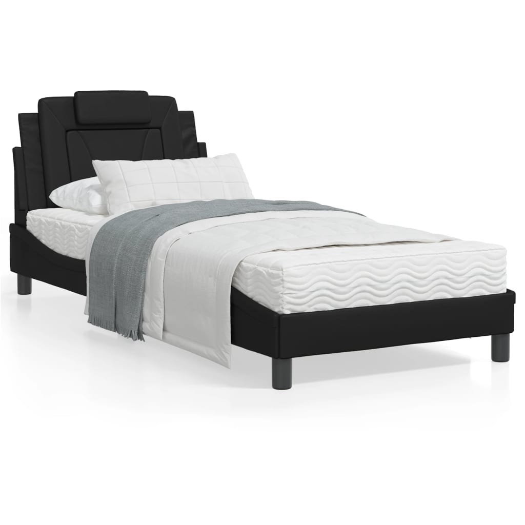 vidaXL seng med madras 90x200 cm kunstlæder sort