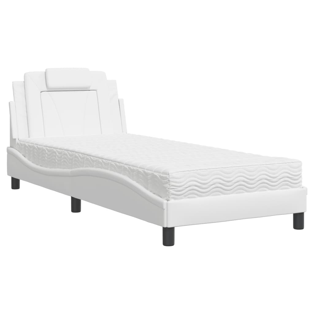 E-shop vidaXL Posteľ Viana s matracom biela 90x200 cm umelá koža
