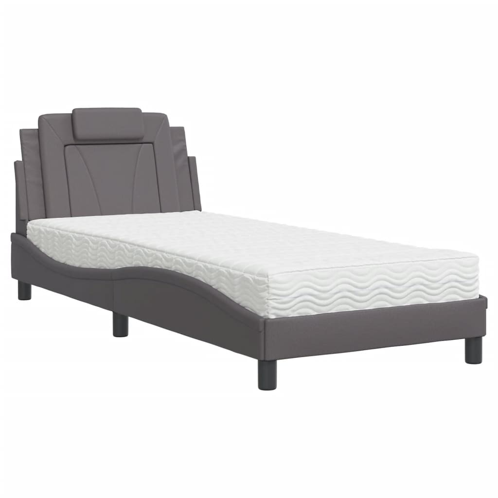 Thumbnail - vidaXL Bett "Viana" mit Matratze Grau 90x200 cm Kunstleder