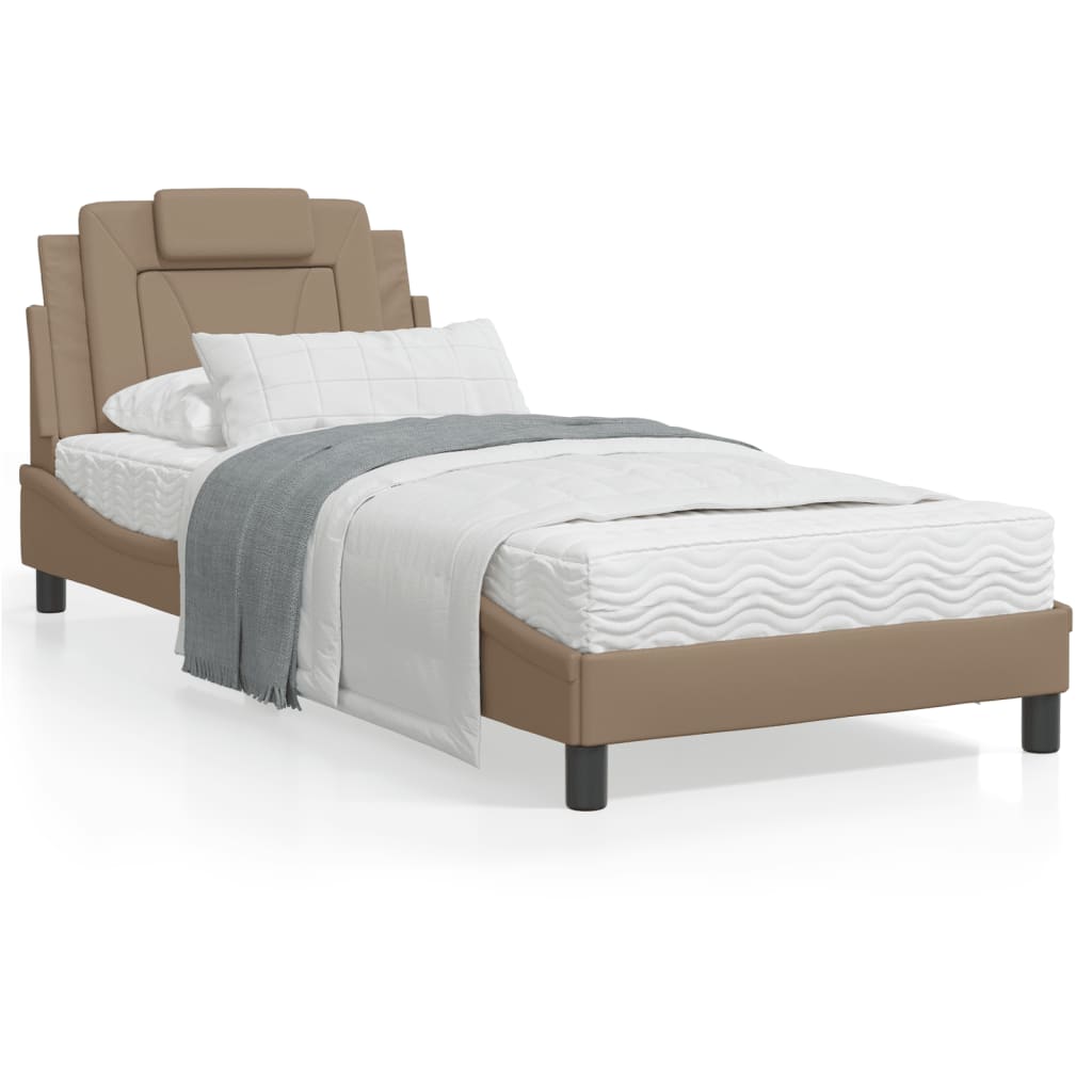 vidaXL seng med madras 90x200 cm kunstlæder cappuccinofarvet