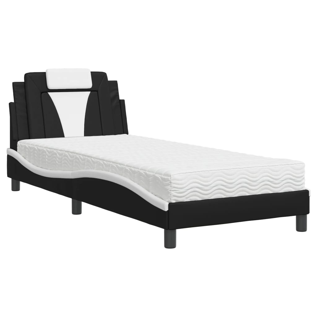 Thumbnail - vidaXL Bett "Viana" mit Matratze Schwarz und Weiß 90x200 cm Kunstleder