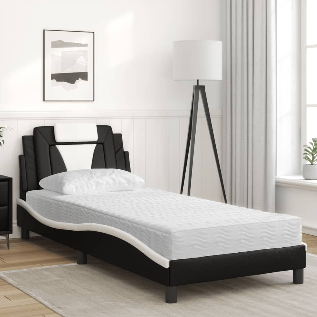 Thumbnail - vidaXL Bett "Viana" mit Matratze Schwarz und Weiß 90x200 cm Kunstleder