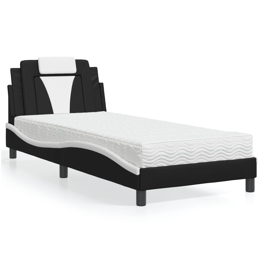 vidaXL seng med madras 90x200 cm kunstlæder sort og hvid