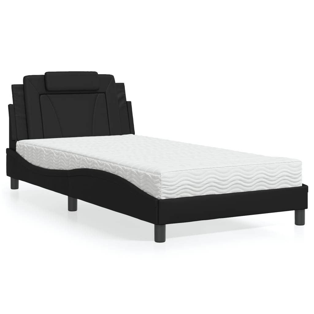 vidaXL Bett mit Matratze Schwarz 100x200 cm Kunstleder