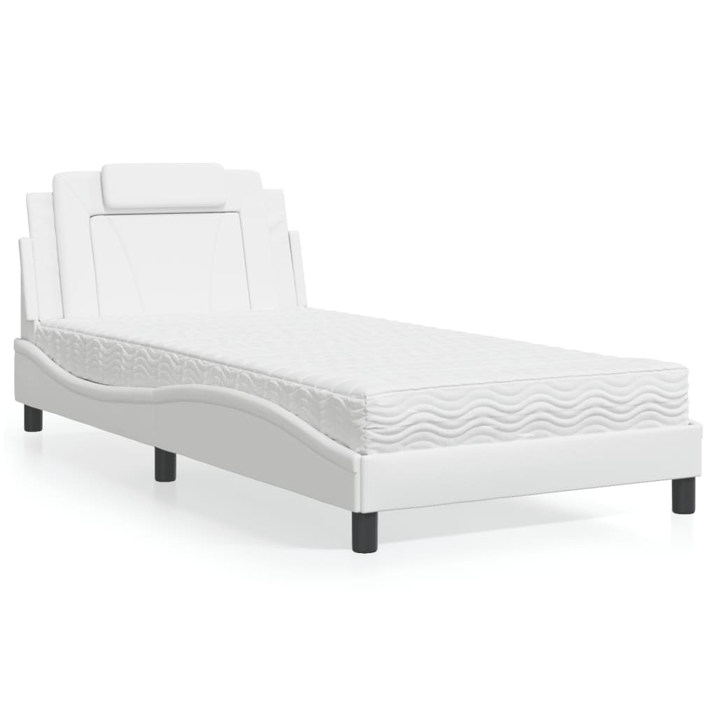 Postel s matrací bílá 100 x 200 cm umělá kůže