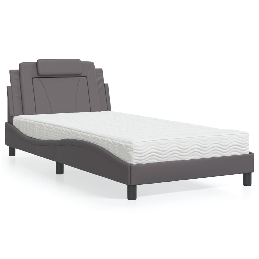 vidaXL seng med madras 100x200 cm kunstlæder grå