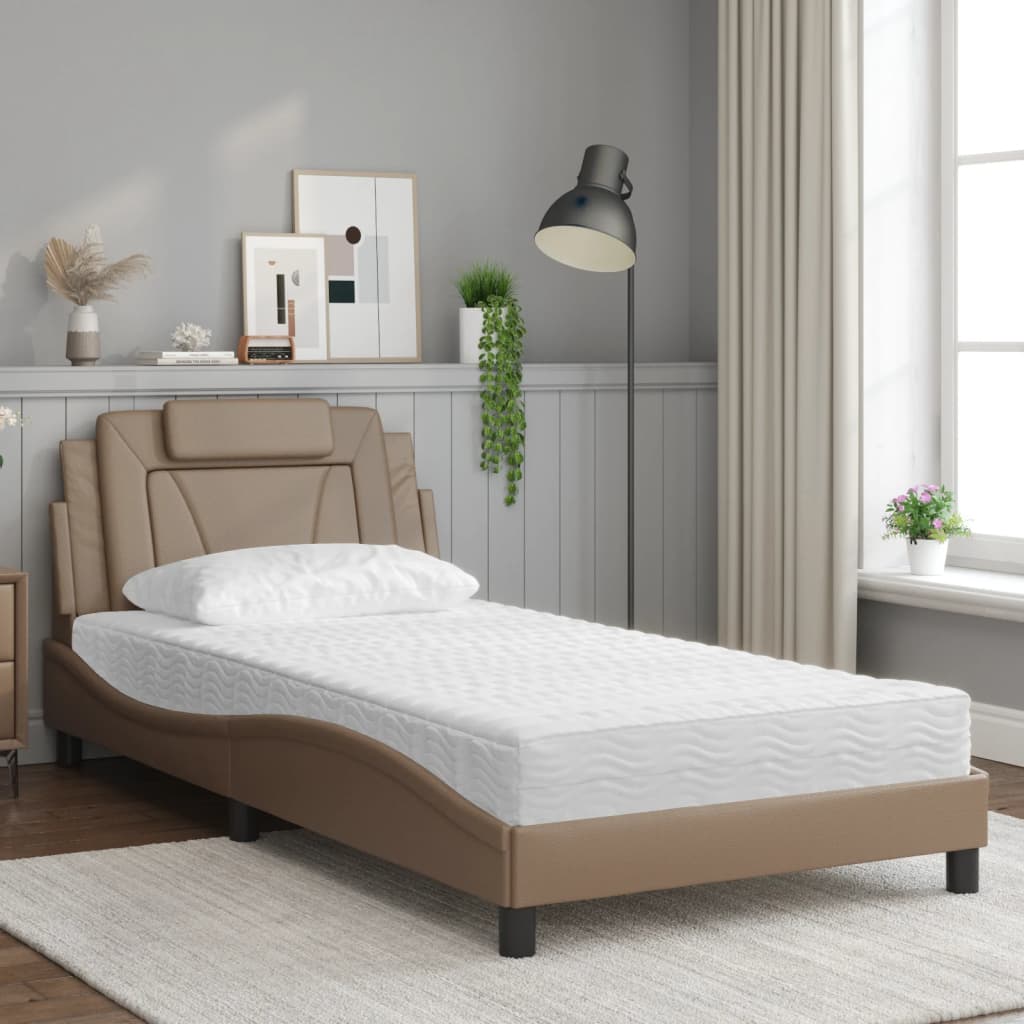 vidaXL Bed met matras kunstleer cappuccinokleurig 100x200 cm afbeelding